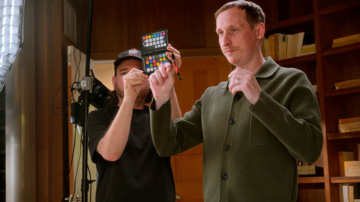 Jordan on set during a camera color check